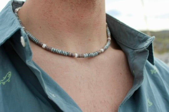 Coco shell necklace with dyed natural beads alternate view