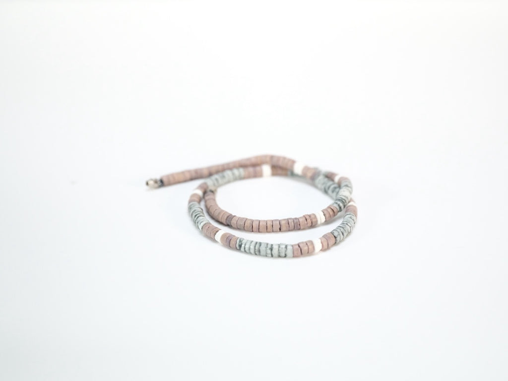 Coco shell necklace with dyed natural beads styled view